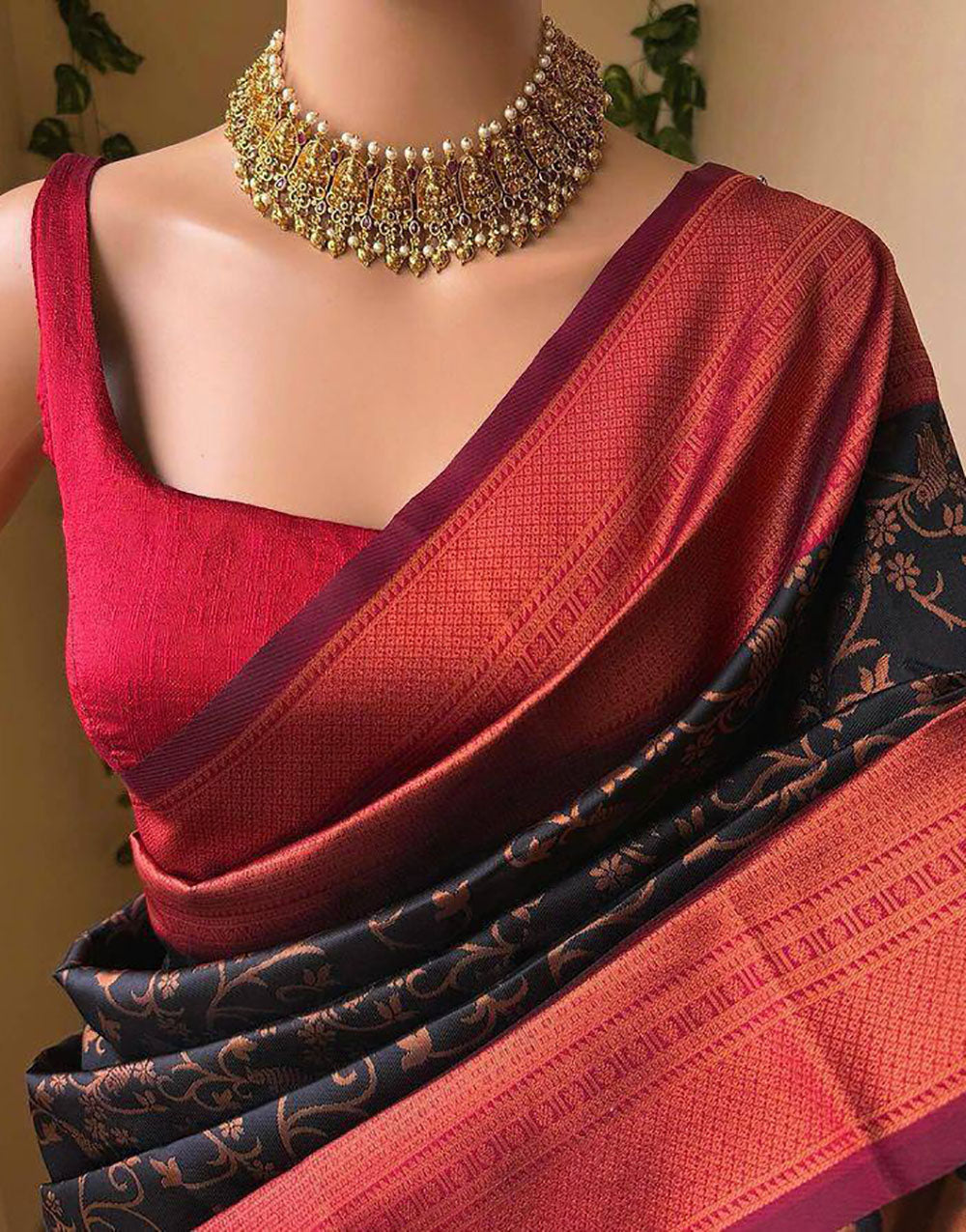 Black Soft Lichi Silk Saree With Zari Weaving Work