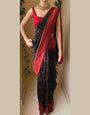Black Soft Lichi Silk Saree With Zari Weaving Work
