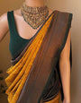 Golden Yellow Soft Lichi Silk Saree With Zari Weaving Work