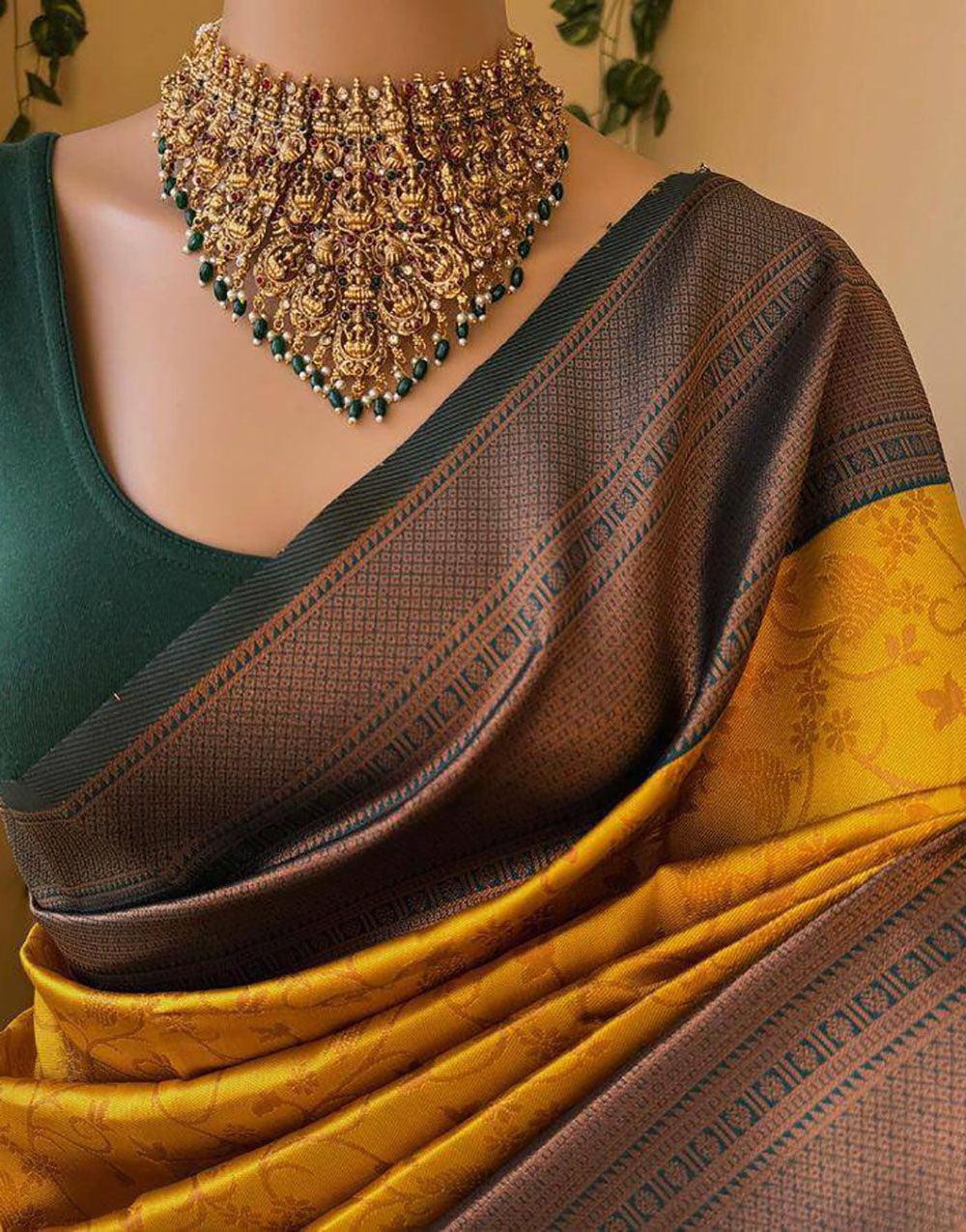 Golden Yellow Soft Lichi Silk Saree With Zari Weaving Work