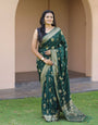 Dark Green Rich Pallu Soft Lichi Silk Saree With Zari Weaving Work