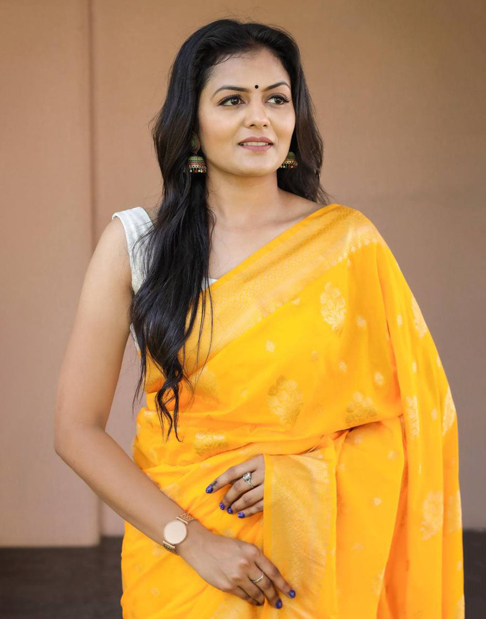 Yellow Rich Pallu Soft Lichi Silk Saree With Zari Weaving Work