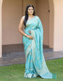 Electric Blue Rich Pallu Soft Lichi Silk Saree With Zari Weaving Work