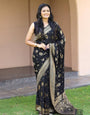 Black Rich Pallu Soft Lichi Silk Saree With Zari Weaving Work