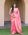 Watermelon Pink Rich Pallu Soft Lichi Silk Saree With Zari Weaving Work