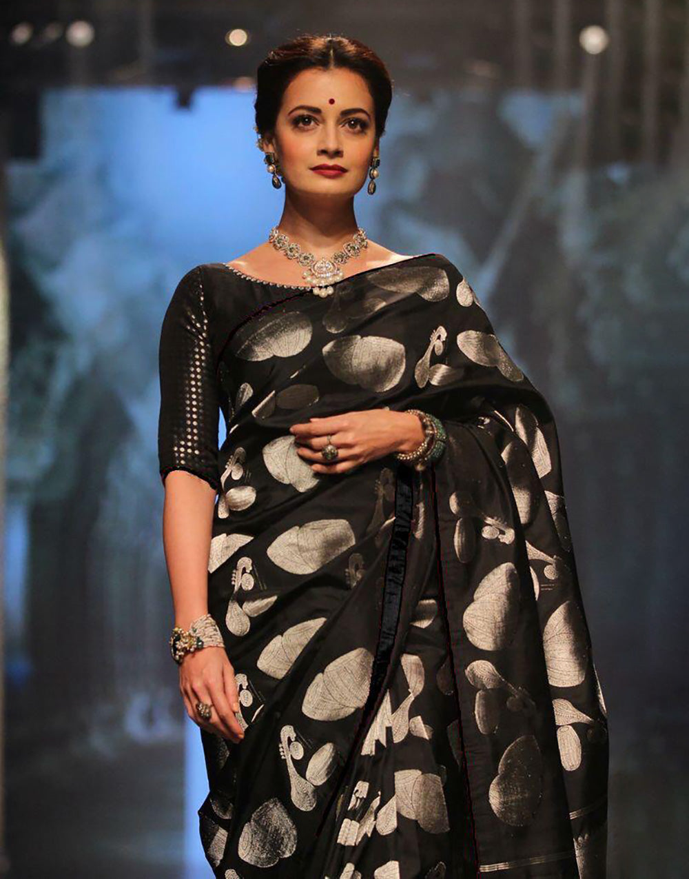 Black Soft Lichi Silk Saree With Zari Weaving Work