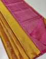 Mustard Yellow & Pink Soft Silk Saree With Zari Weaving Work