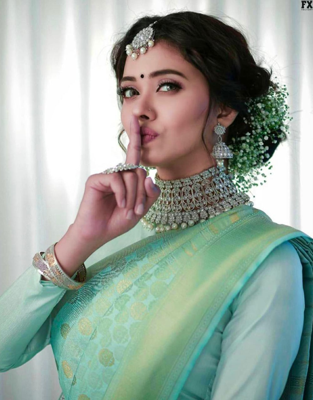 Sea Green Soft Lichi Silk Saree With Weaving Work