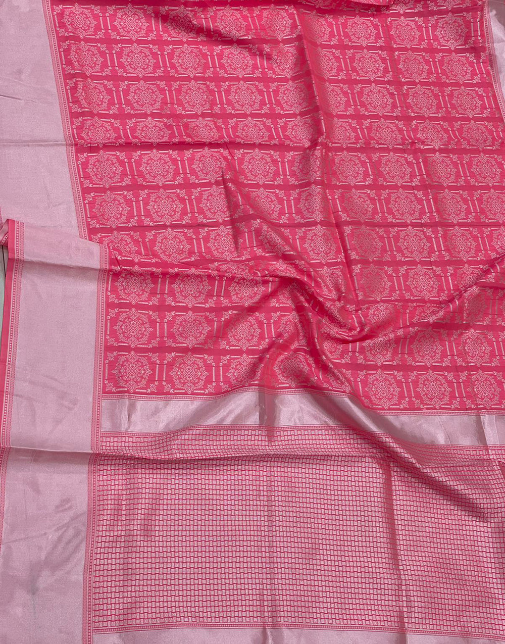 Peach Soft Lichi Silk With Zari Weaving Work