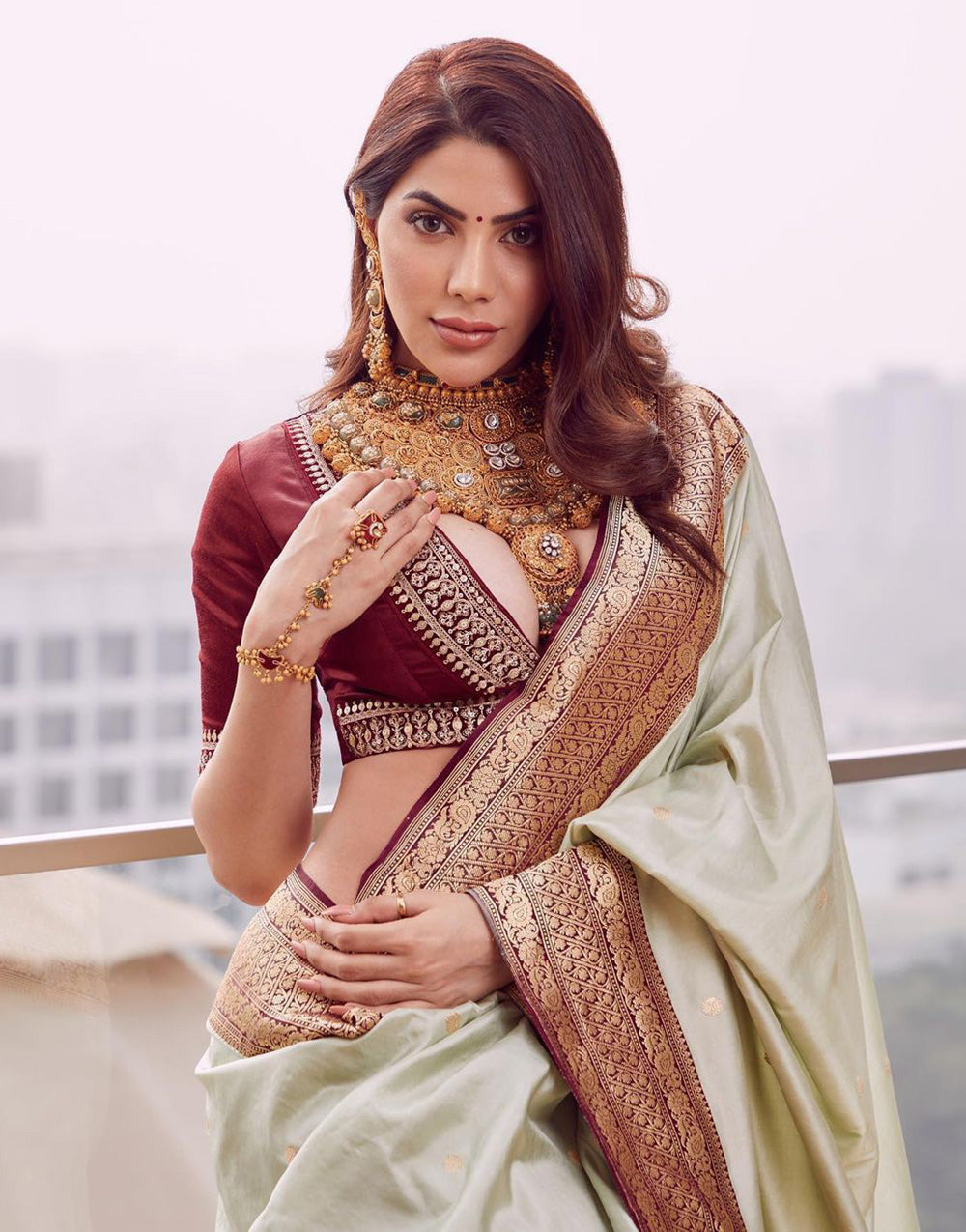 Tea Green & Coffee Soft Banarasi Silk With Zari Weaving Work