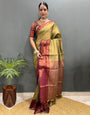 Pista Green & Brown Banarasi Silk Saree With Weaving Work