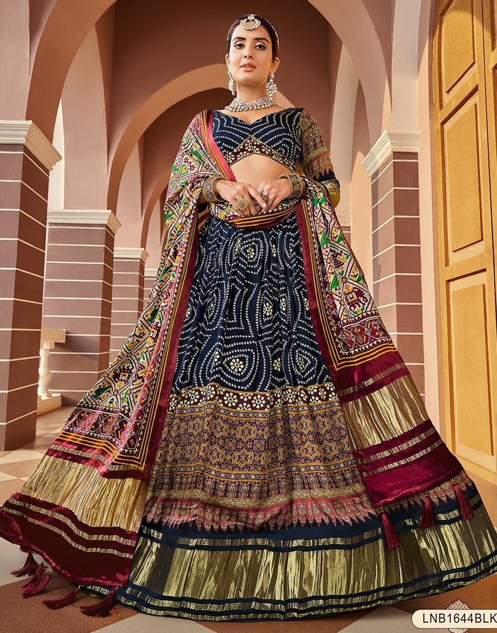 Black Gaji Silk With Digital Print Work Lehenga Choli