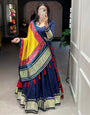 Nevy Blue Gaji Silk With Dyeing And Lagdi Patta Lehenga Choli