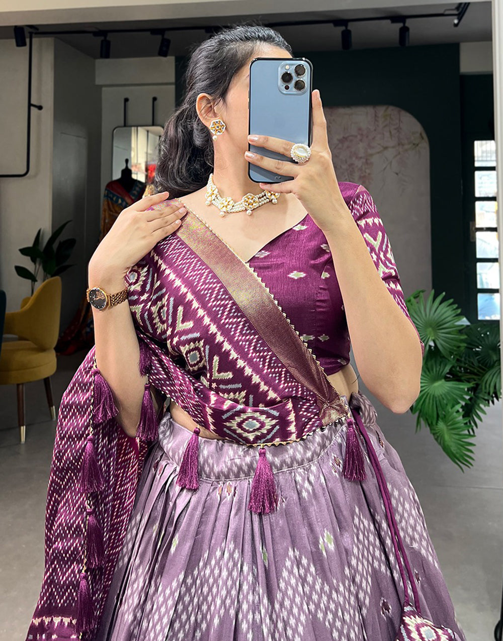 Wine Tussar Silk With Printed Lehenga Choli