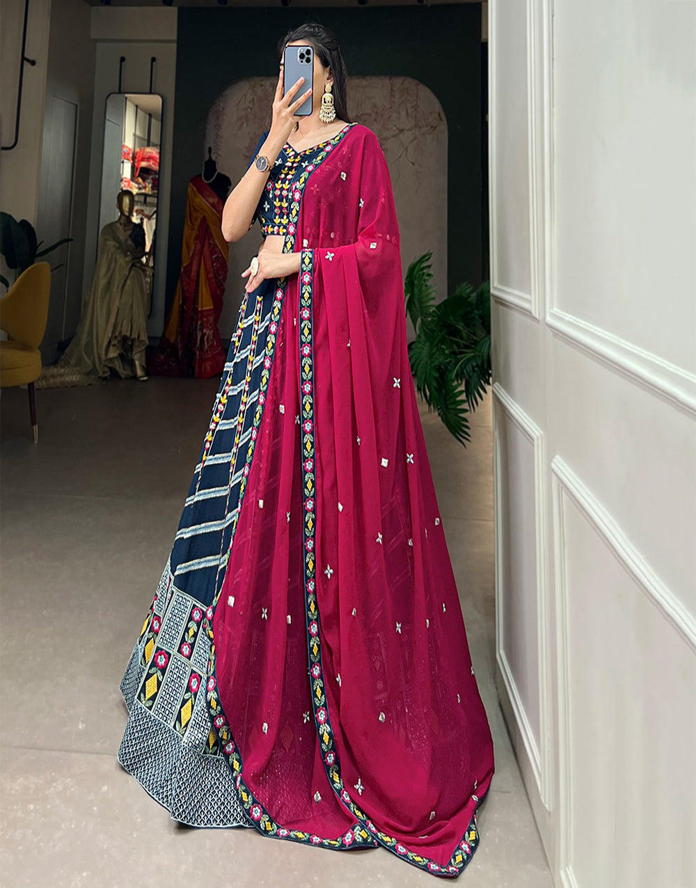Yale Blue Georgette With Sequence & Thread Embroidery Lehenga Choli