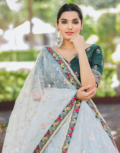 Baby Blue Organza With Thread Embroidery Sequins Lehenga Choli