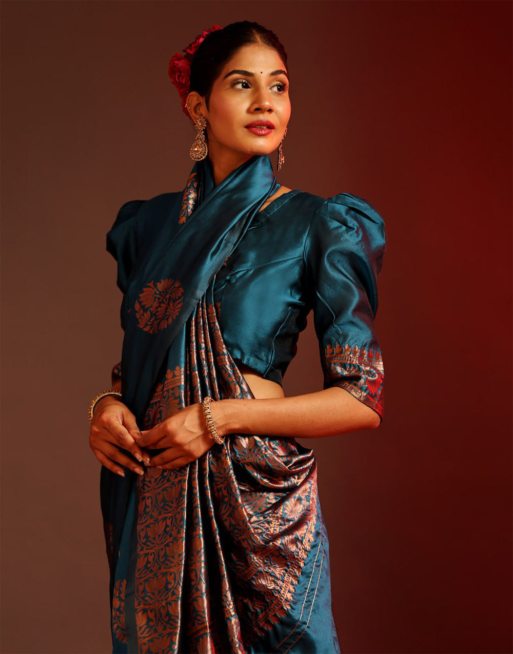 Prussian Blue Banarasi Silk Saree With Zari Weaving Work