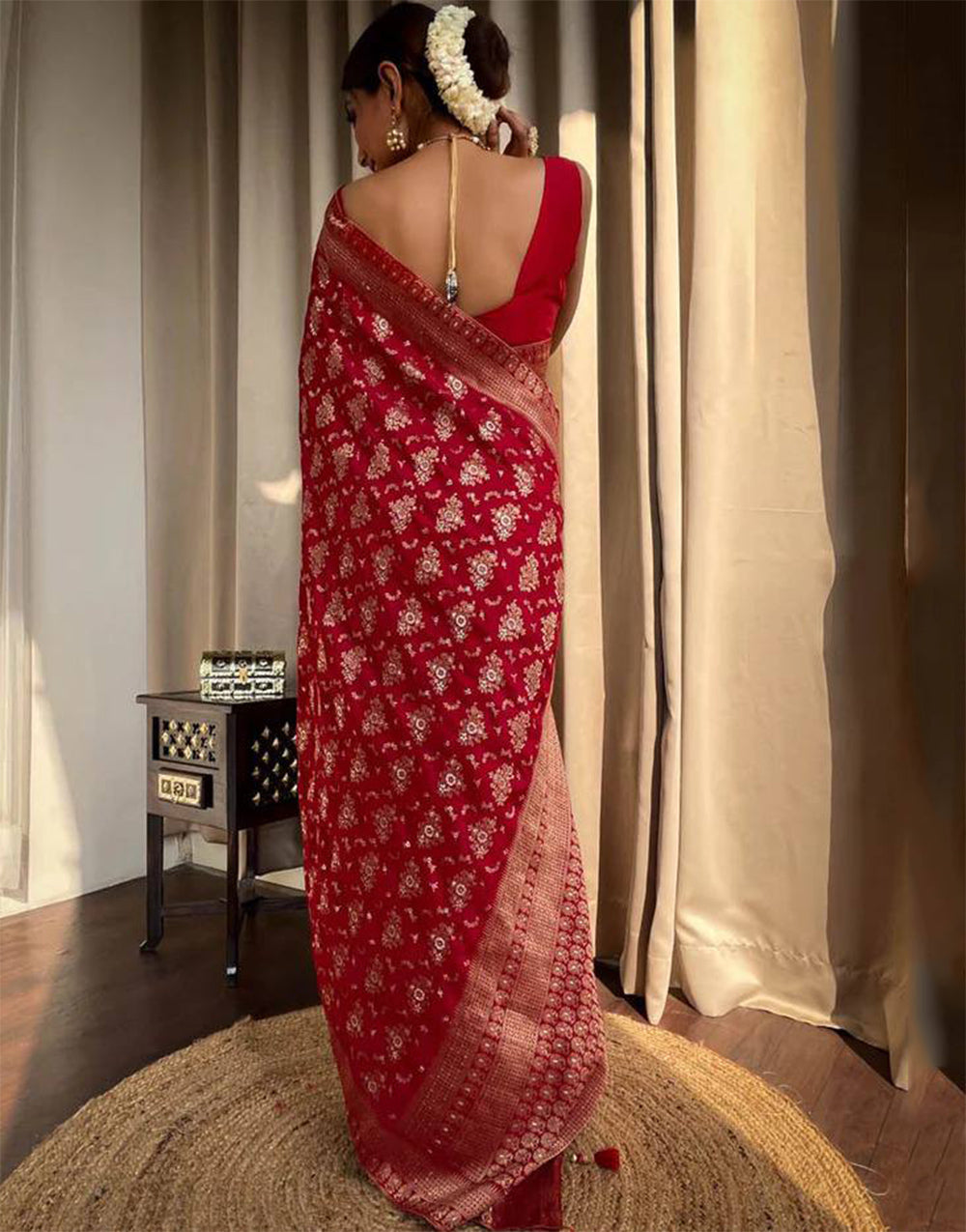 Red Banarasi Silk Saree With Zari Weaving Work