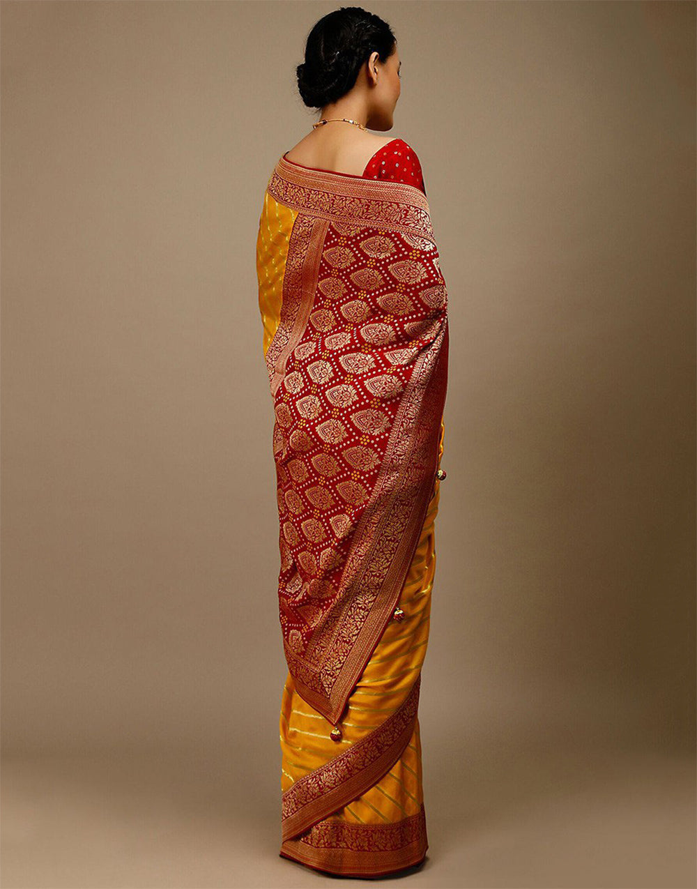 Golden Yellow Banarasi Silk Saree With Zari Weaving Work