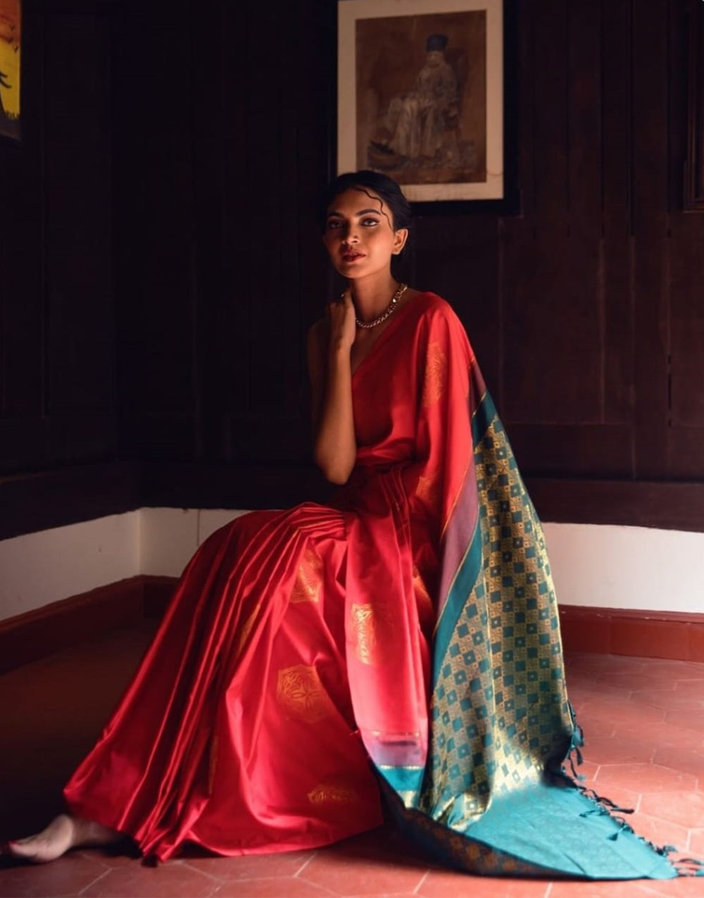 Amaranth Red Silk Saree Weaving Work