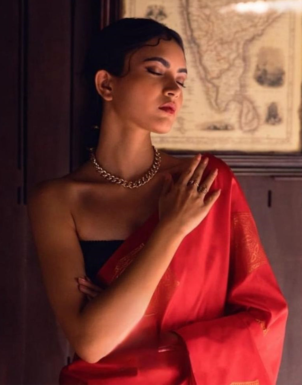 Amaranth Red Silk Saree Weaving Work