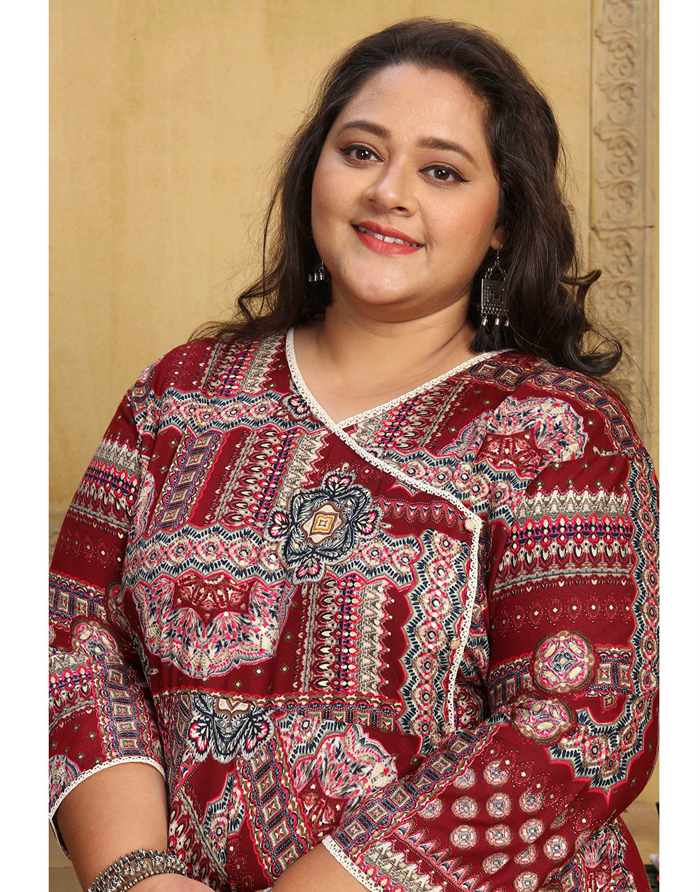 Maroon Rayon With Printed Long Kurti