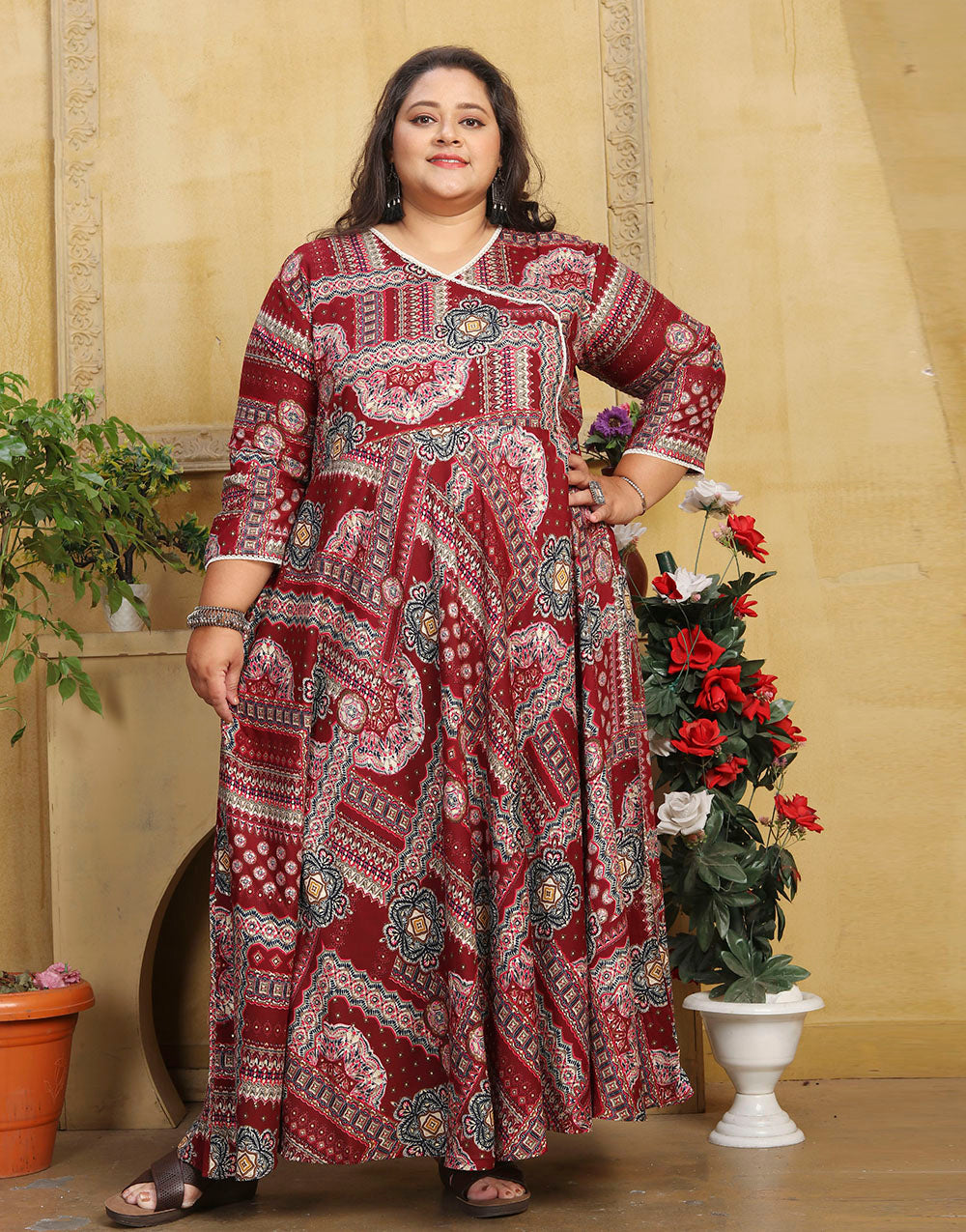 Maroon Rayon With Printed Long Kurti