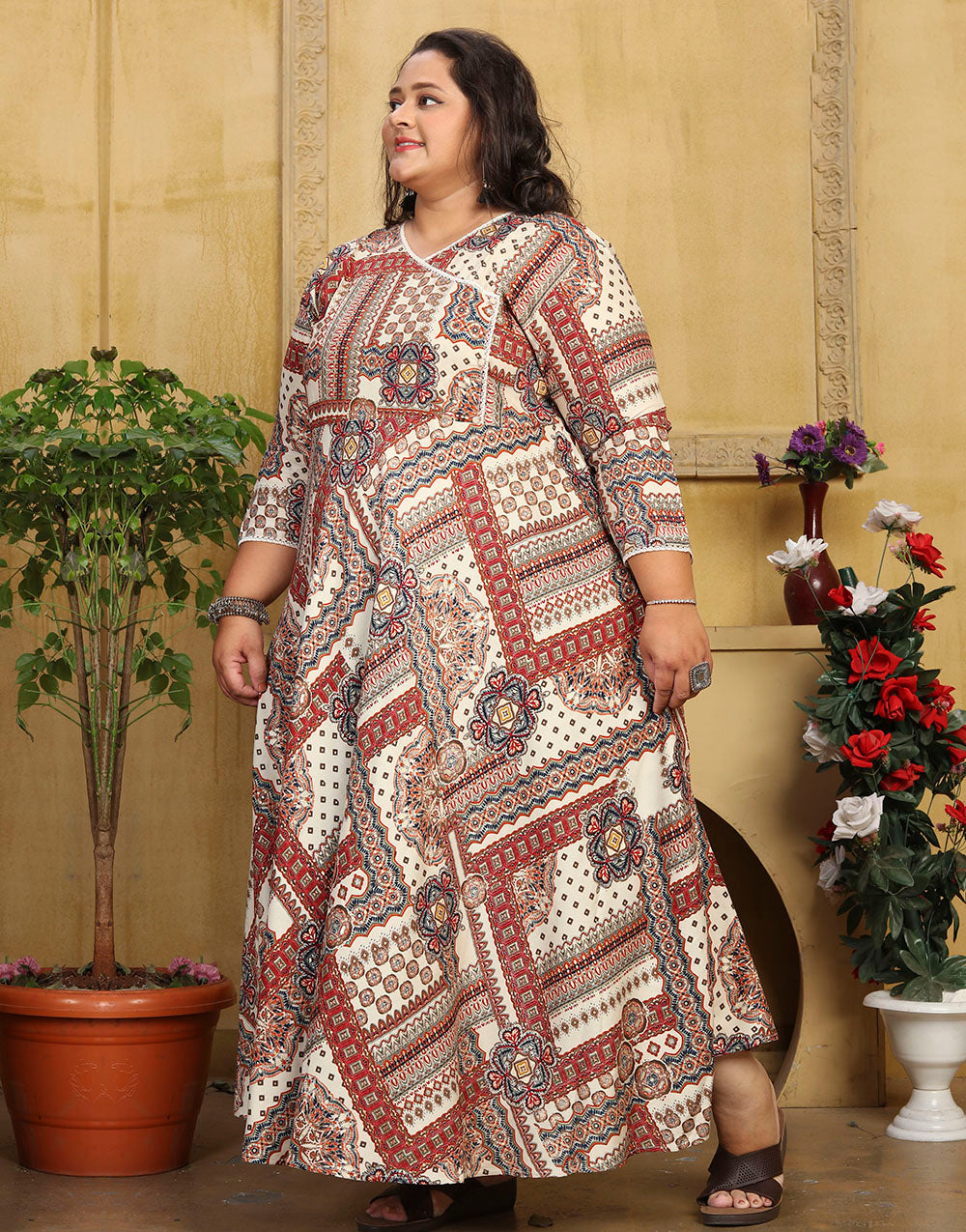 Cream Rayon With Printed Long Kurti