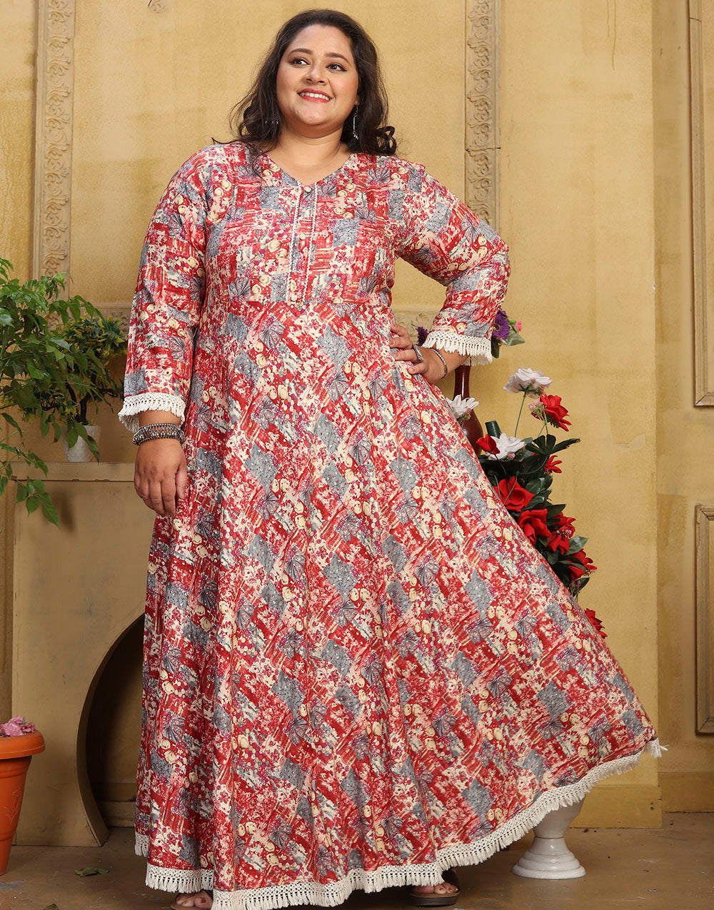 Pink Printed Rayon Long Kurti