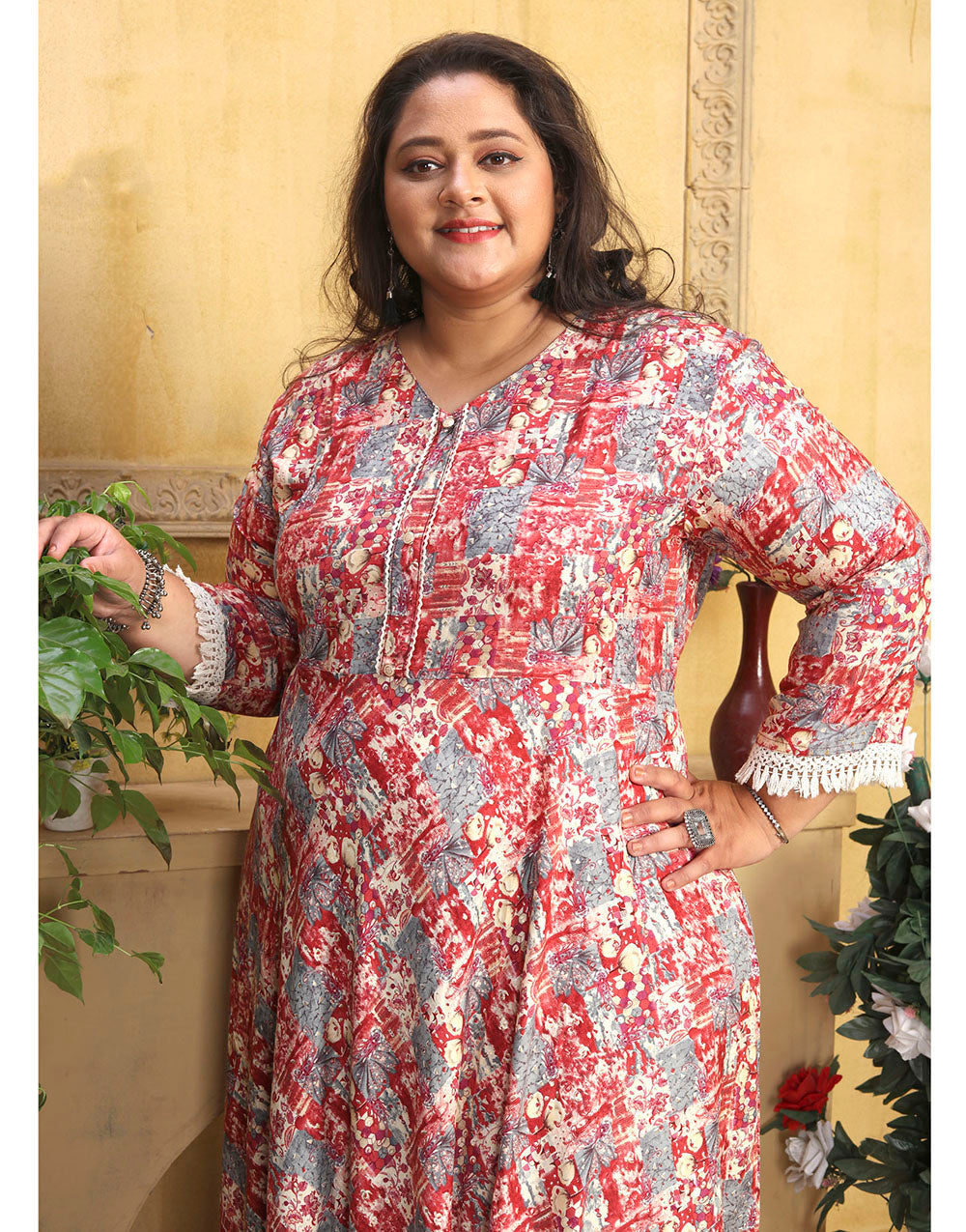 Pink Printed Rayon Long Kurti