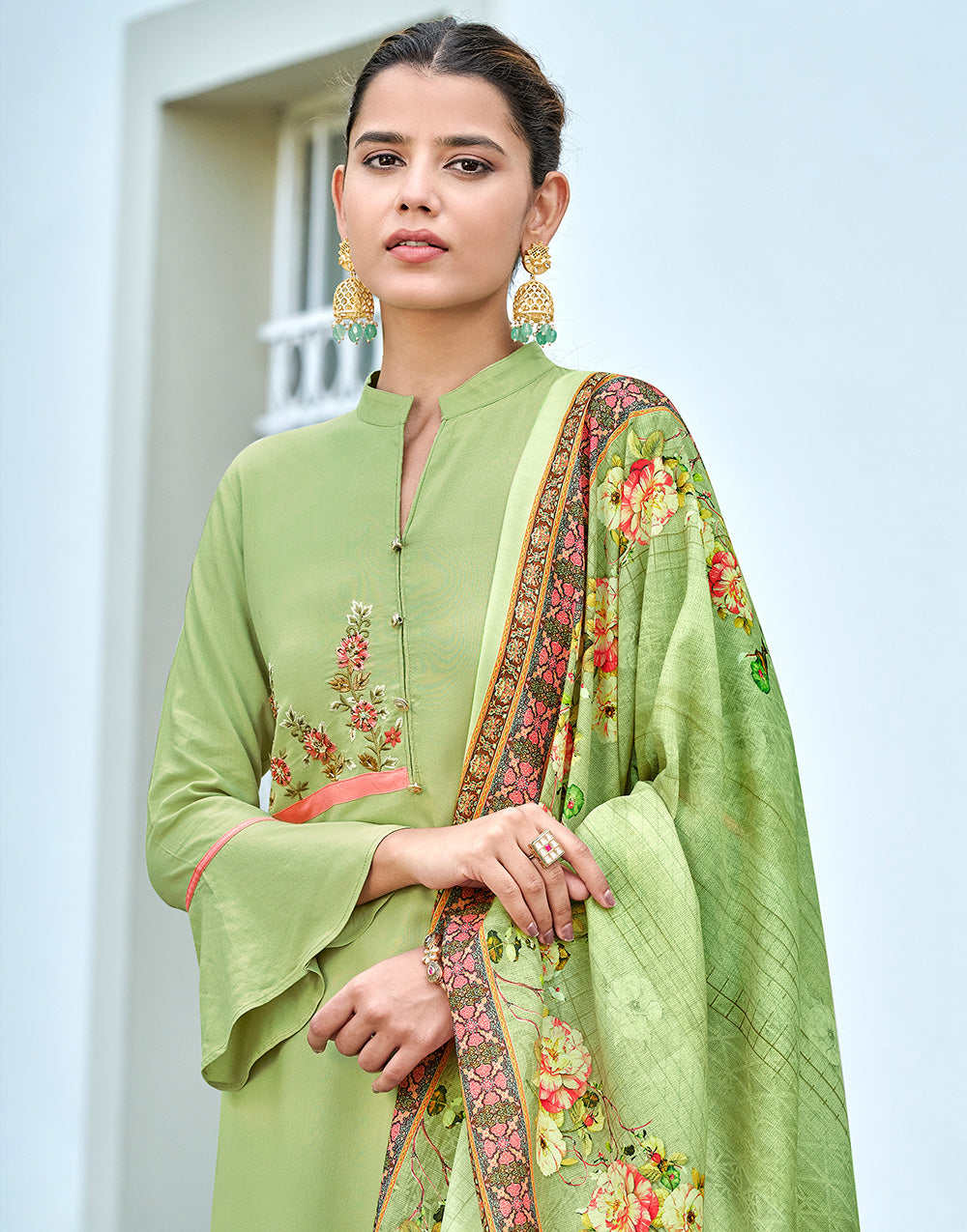 Light Green Rayon With Embroidery Salwar Suit