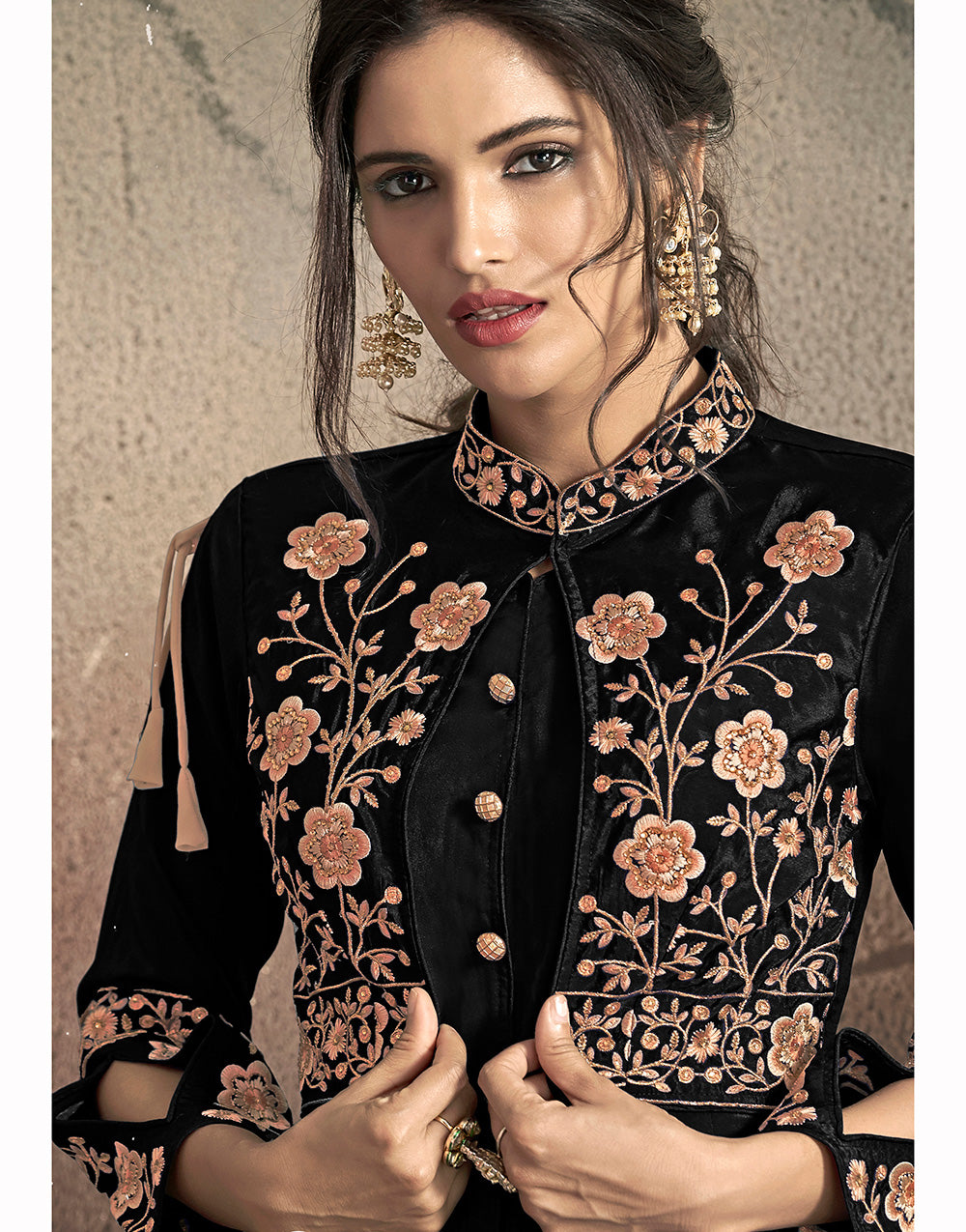 Black Soft Tapeta Silk With Heavy Embroidery Gown