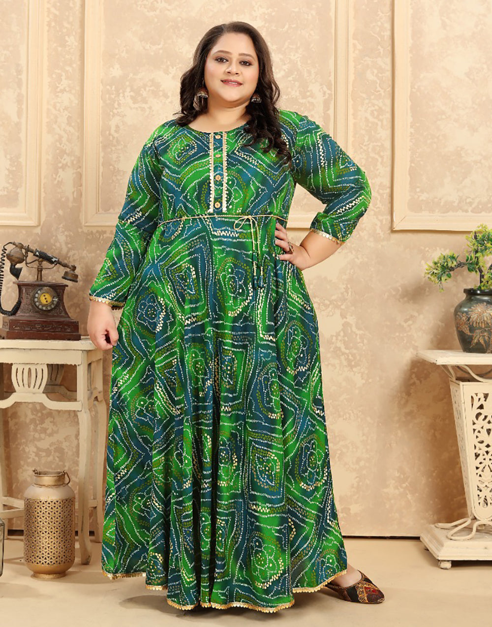 Green Rayon With Printed Long Kurti