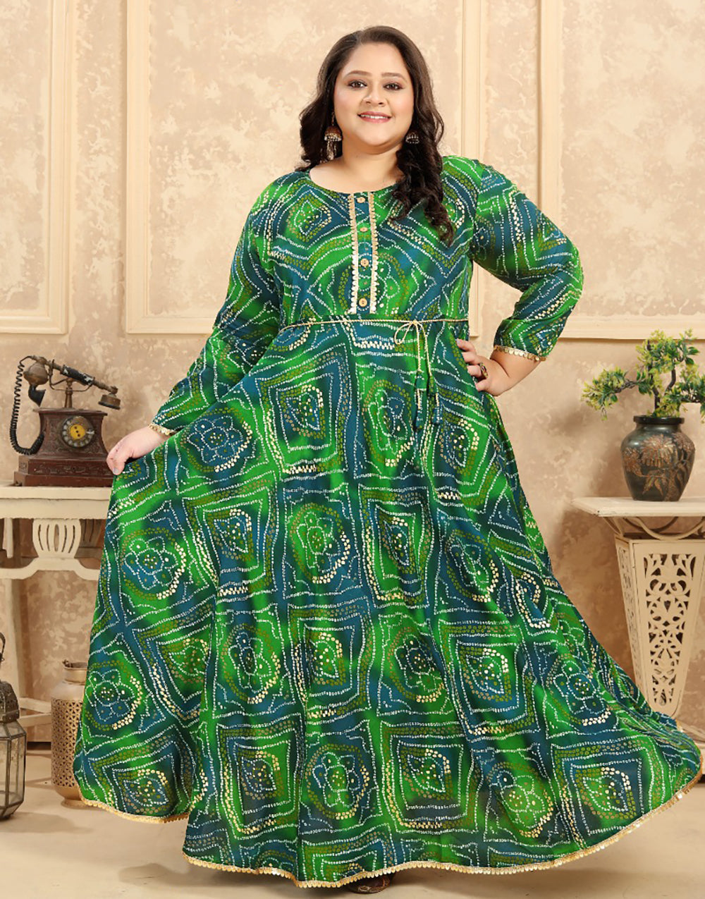 Green Rayon With Printed Long Kurti
