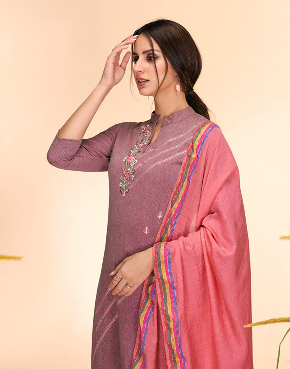 Rouge Pink Cotton With Embroidery Salwar Suit