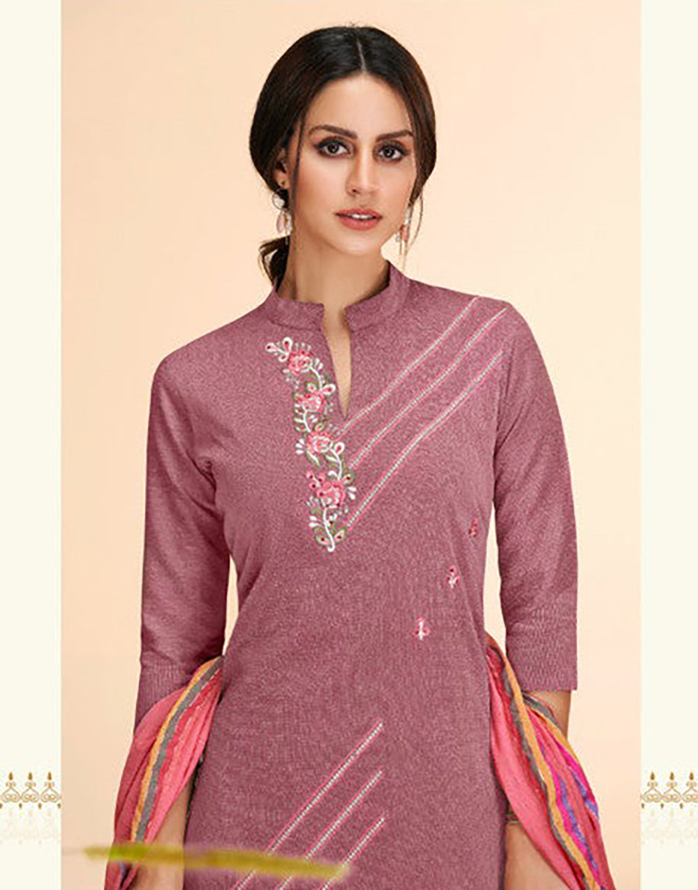 Rouge Pink Cotton With Embroidery Salwar Suit