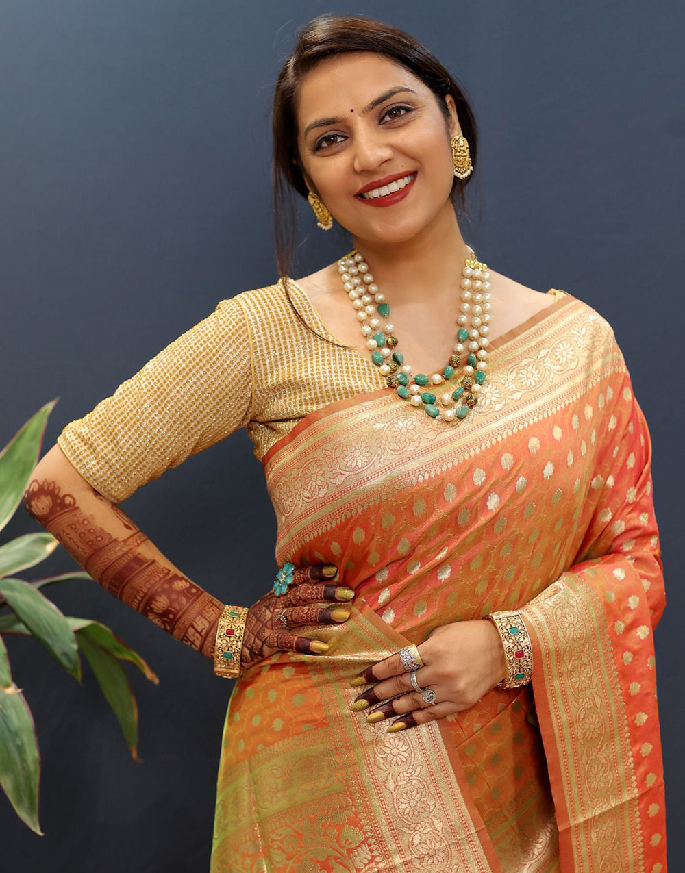 Carrot Orange Handloom Silk Saree With Zari Weaving Work