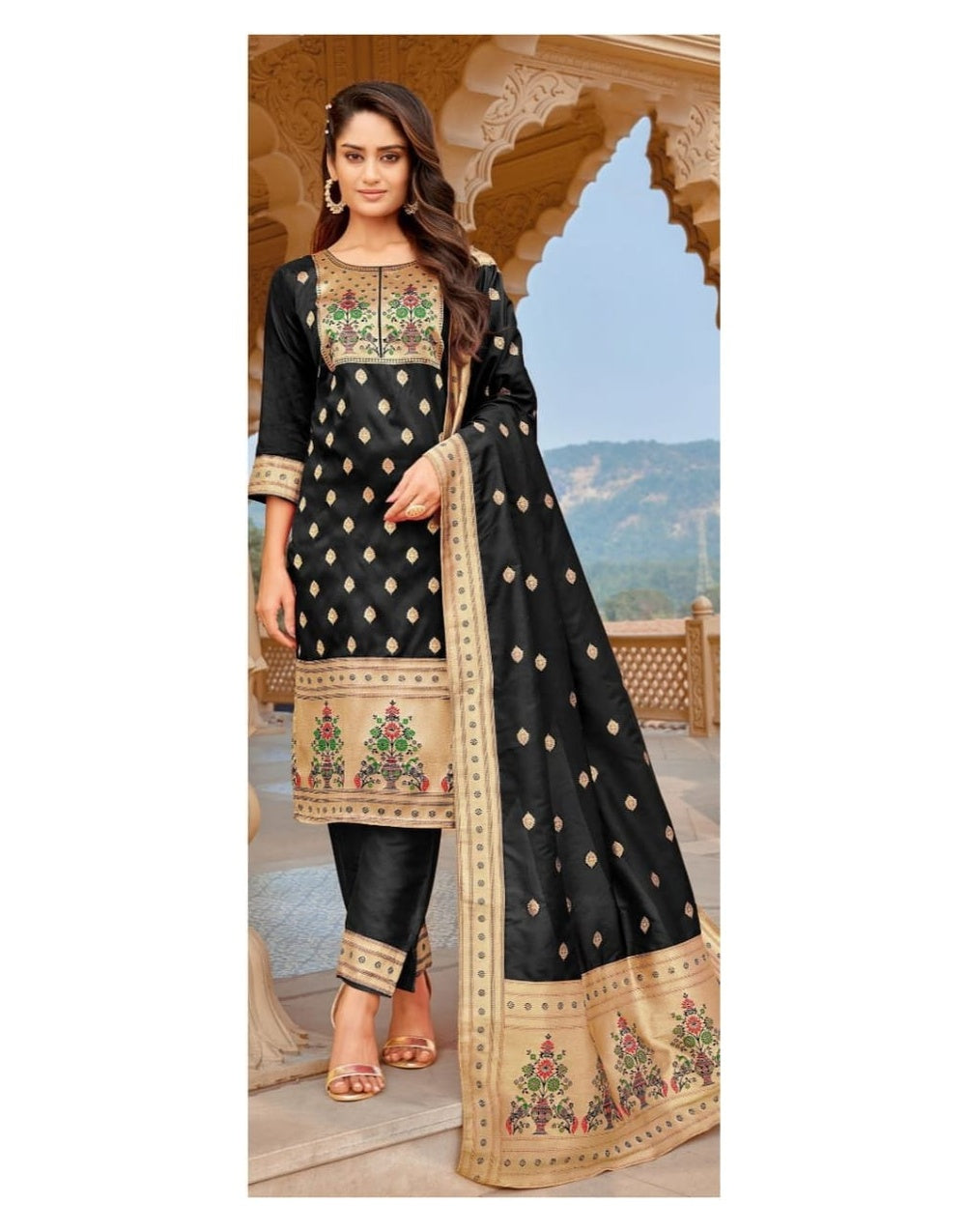Black Paithani Soft Silk Salwar Suit