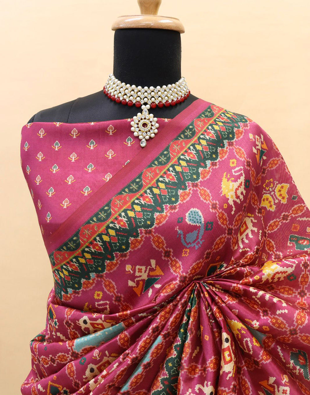 Punch Pink Soft Silk Patola Printed Saree
