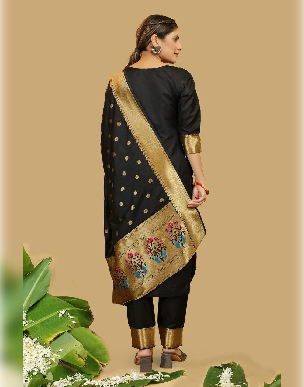Black Paithani Soft Silk Salwar Suit
