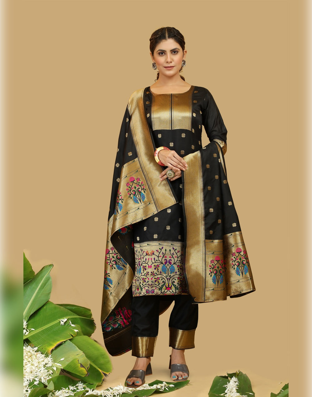 Black Paithani Soft Silk Salwar Suit