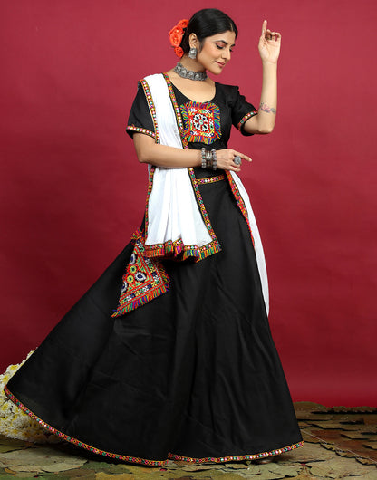 Black Rayon Cotton With Embroidered Work Lehenga Choli