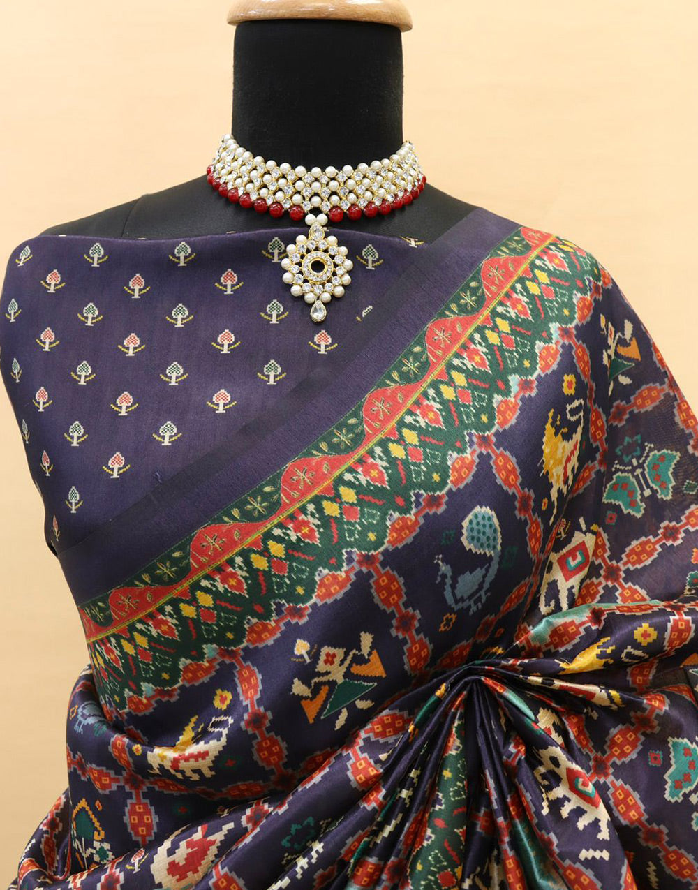 Midnight Purpul Patola Silk Saree With Printed Work