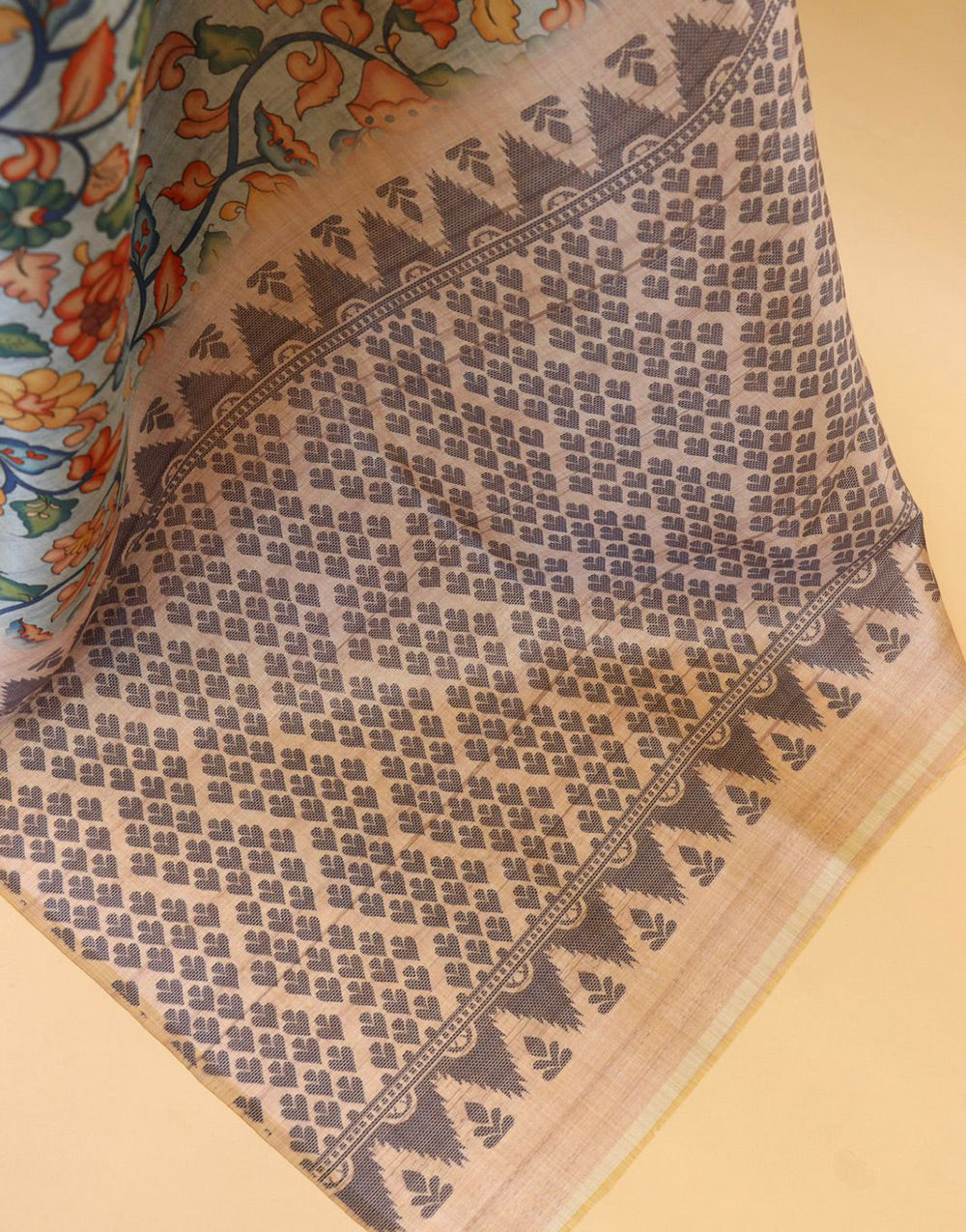 Light Peach Soft Silk Saree With Printed Work
