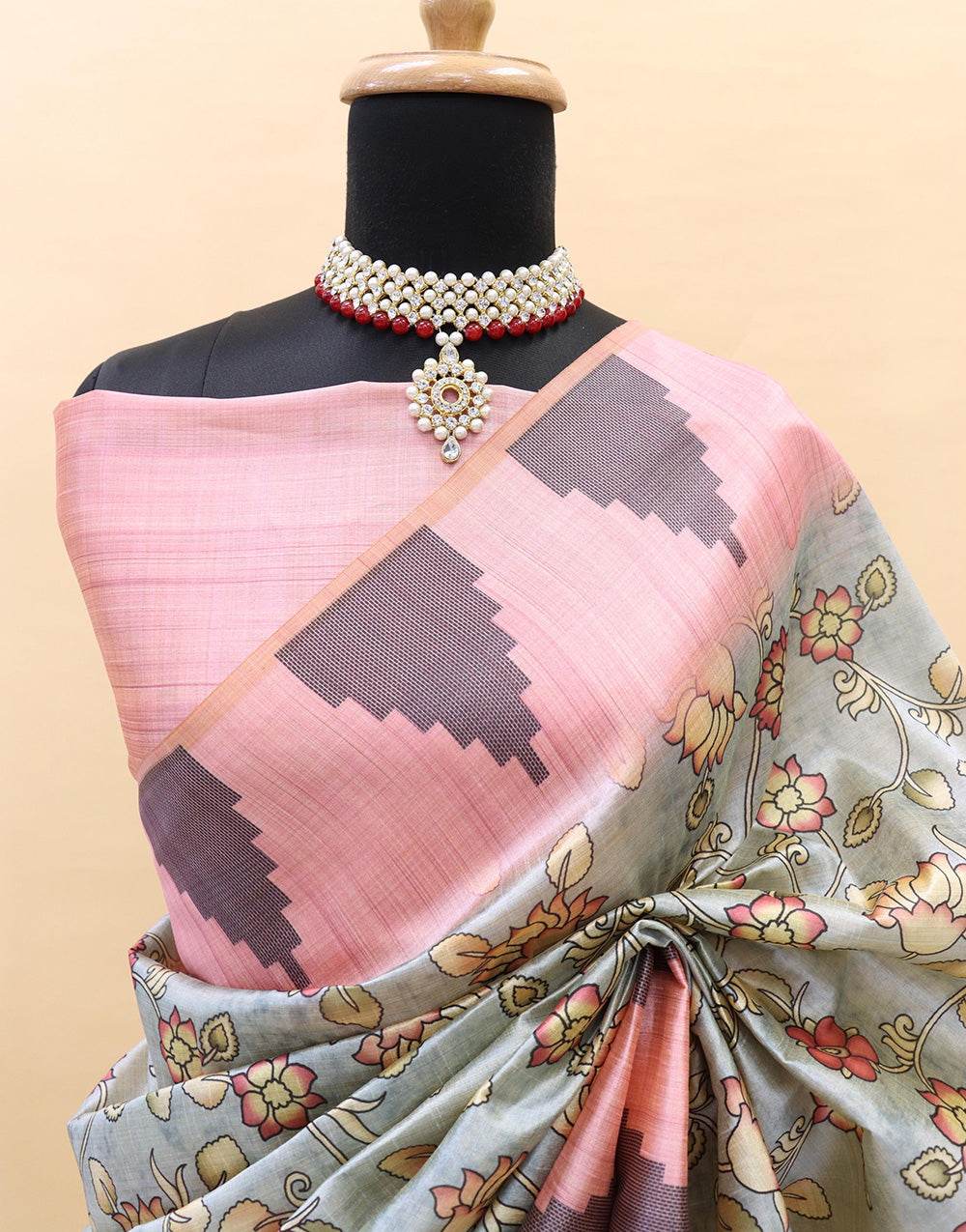 Light Blue Silk Saree With Digital Printed Work