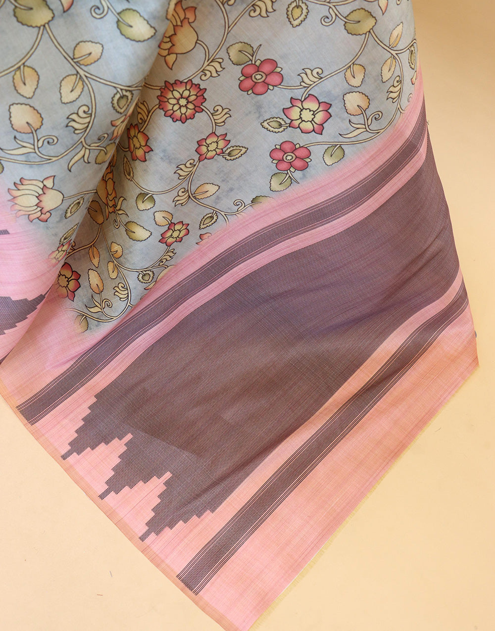 Light Blue Silk Saree With Digital Printed Work