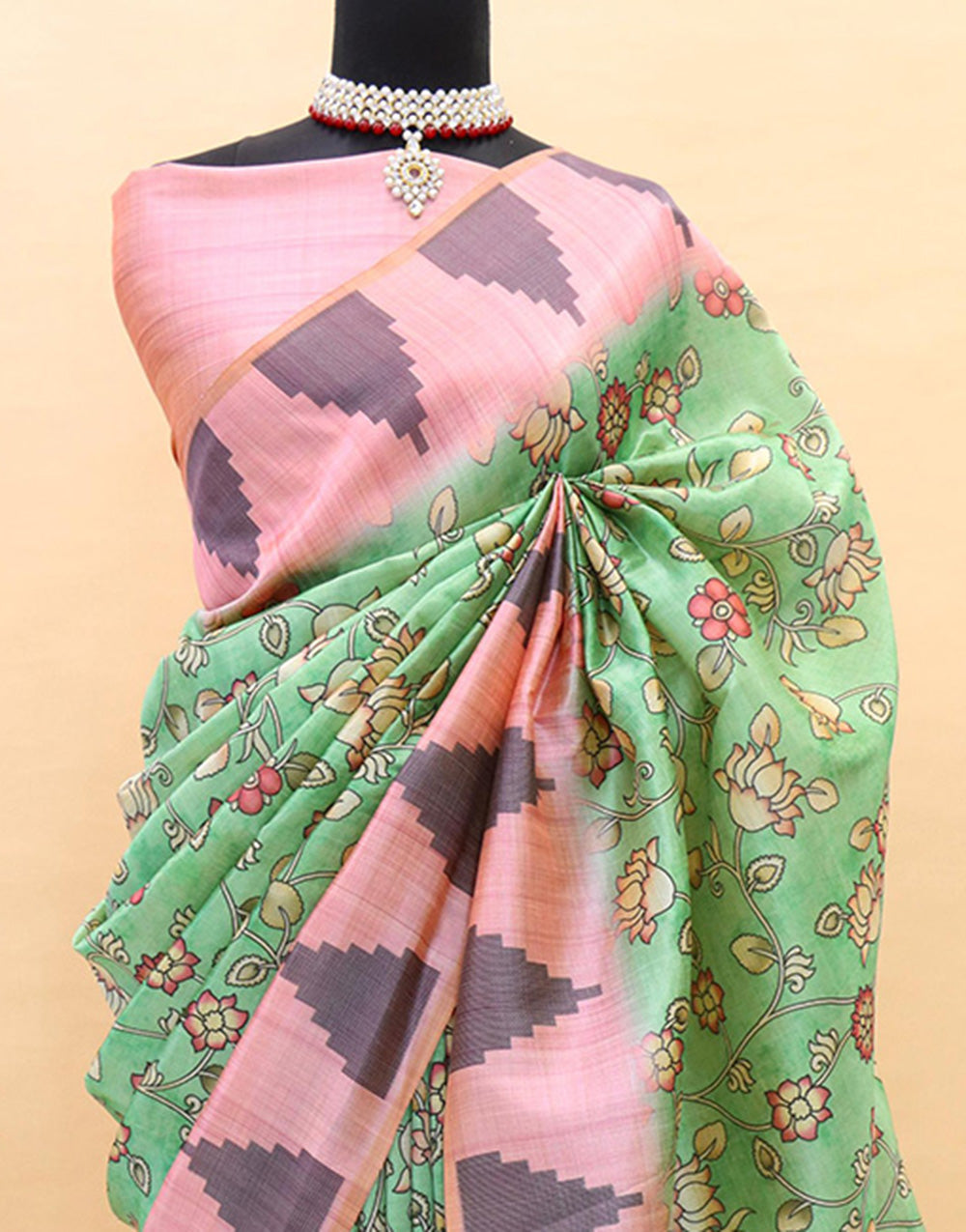 Light Green Silk Saree With Digital Printed Work