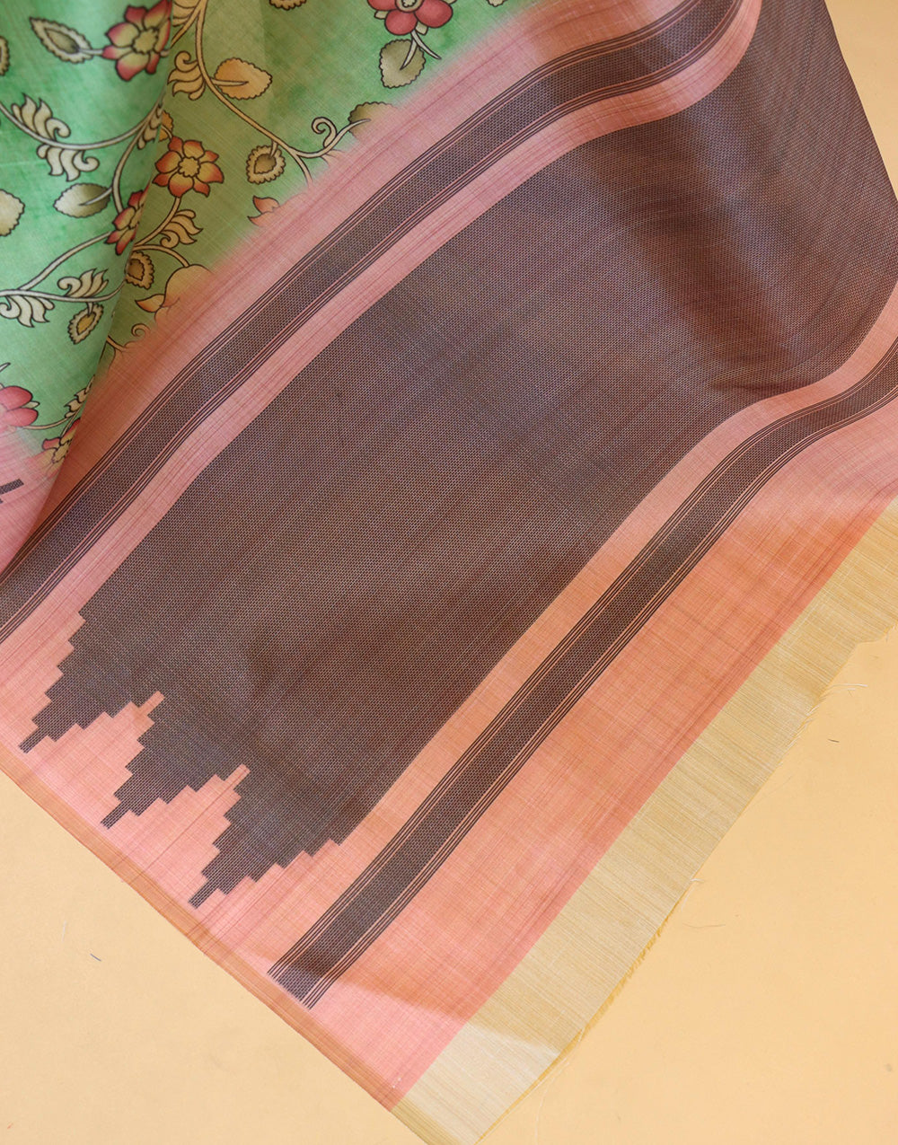 Light Green Silk Saree With Digital Printed Work