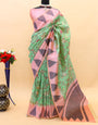 Light Green Silk Saree With Digital Printed Work