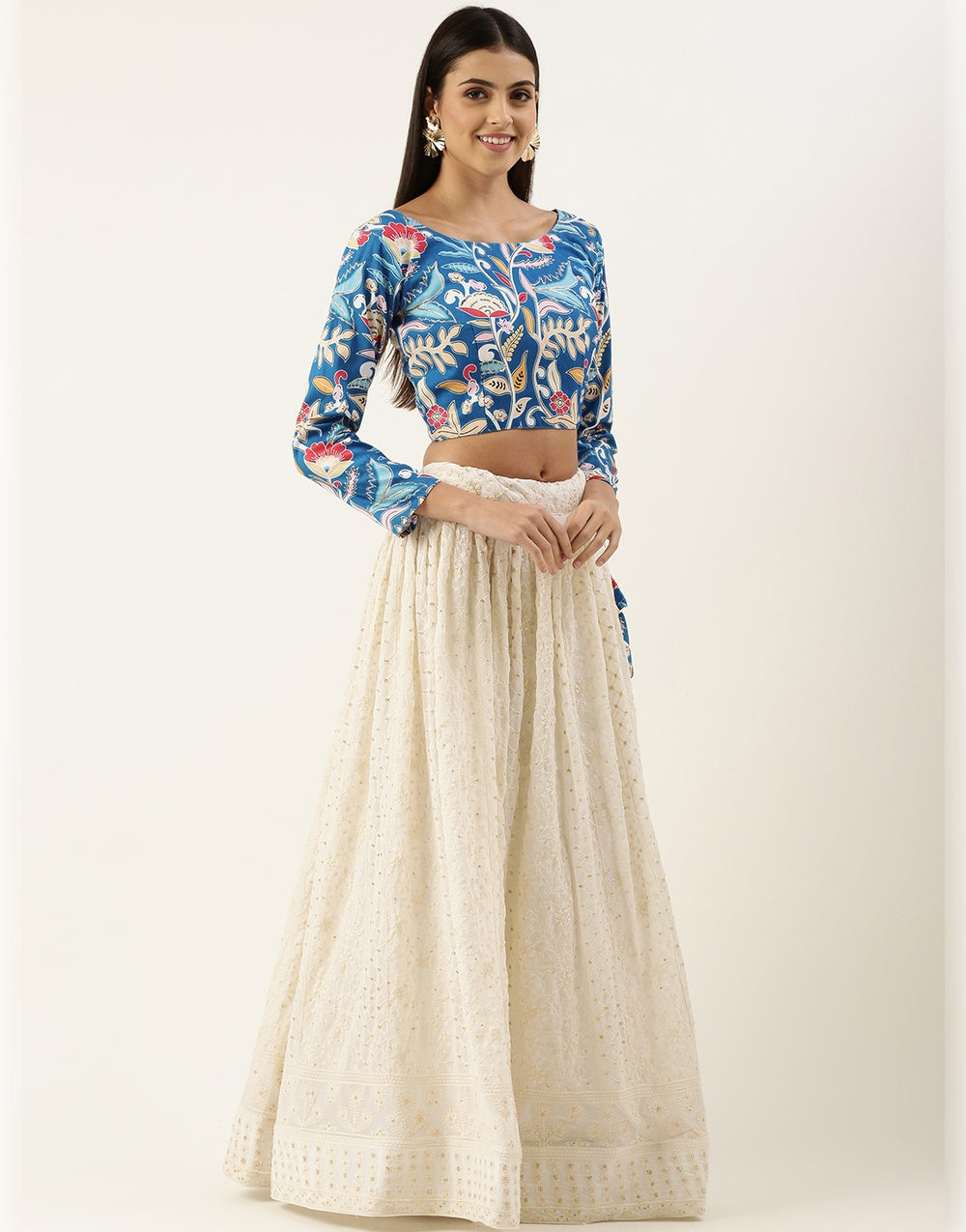 White Georgette With Sequins Embroidery Work Lehenga Choli
